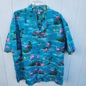Hawaiian Shirt Flamingo Cruise Wear Fun Pattern Tropic Tropical Floral Sz XXL